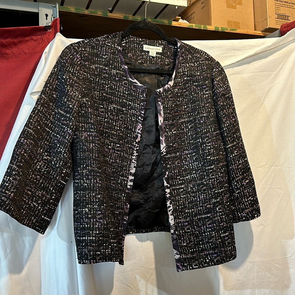 Chiffon trim boucle jacket